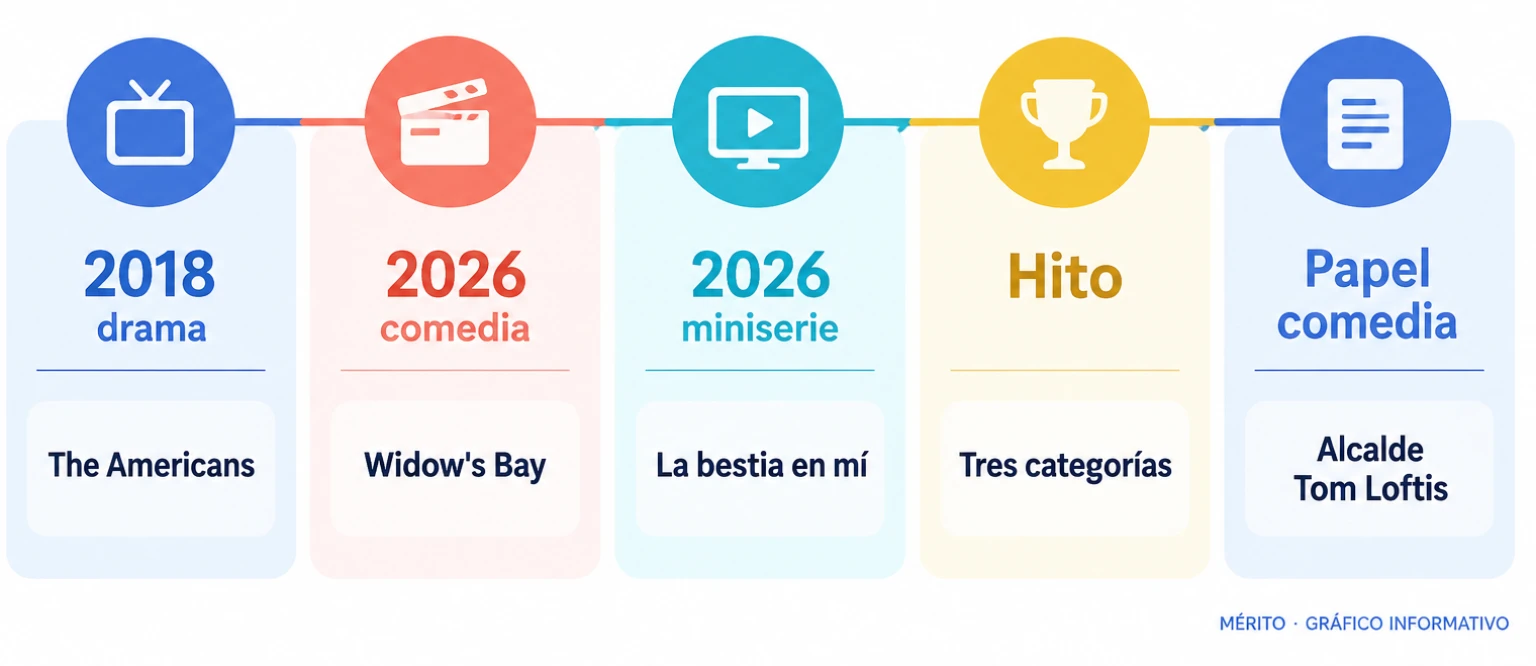 Cronología de los Emmy de Matthew Rhys: premio de drama en 2018 por The Americans y doble premio de comedia y miniserie en 2026.