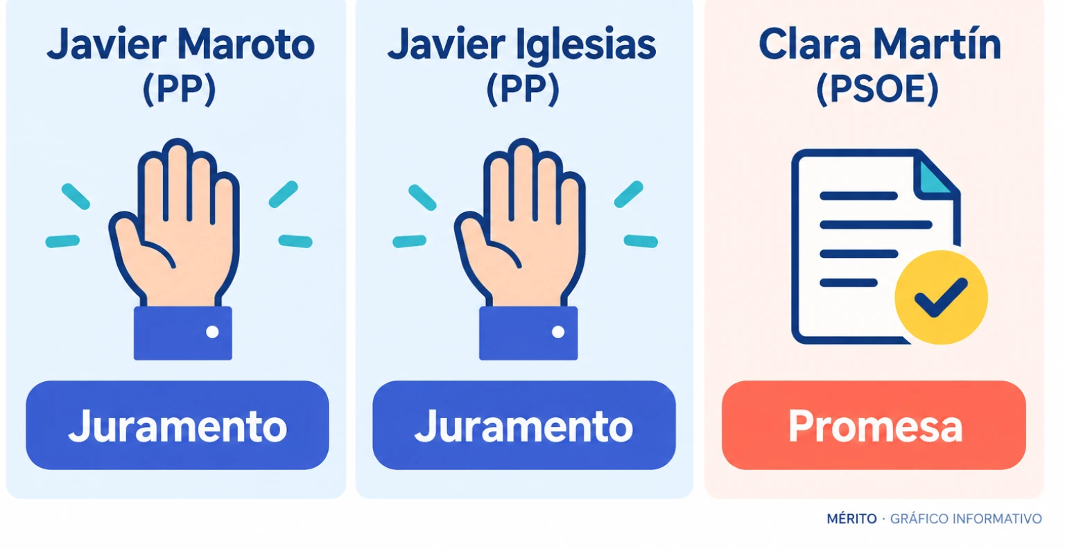Comparación visual de los tres senadores indicando la fórmula de acatamiento empleada por cada uno.